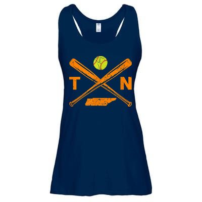 Tennessee Softball Bats & Ball Retro Style Softball Player Ladies Essential Flowy Tank