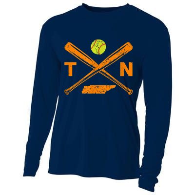 Tennessee Softball Bats & Ball Retro Style Softball Player Cooling Performance Long Sleeve Crew