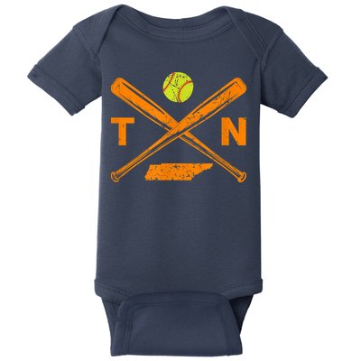 Tennessee Softball Bats & Ball Retro Style Softball Player Baby Bodysuit
