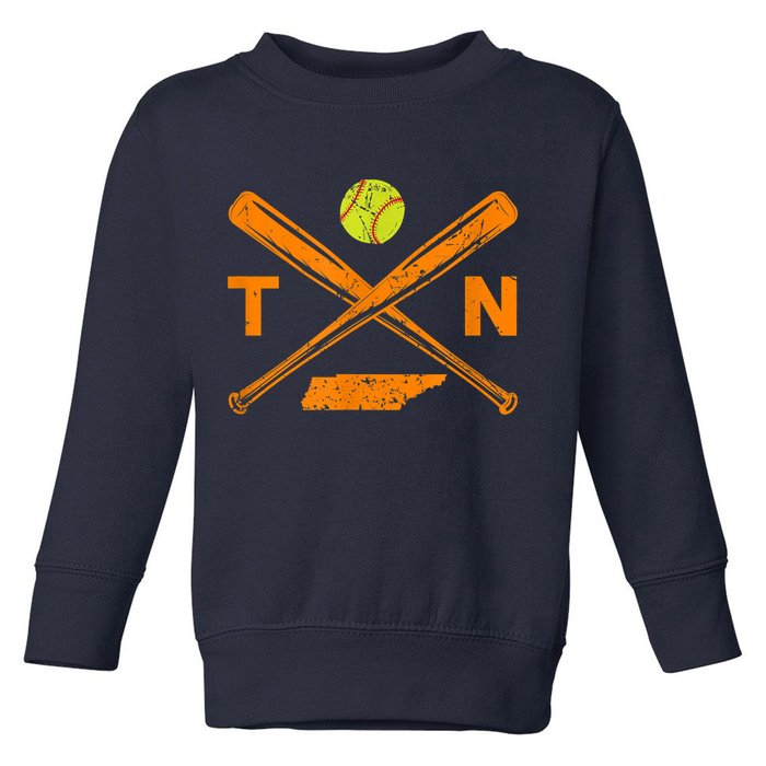 Tennessee Softball Bats & Ball Retro Style Softball Player Toddler Sweatshirt