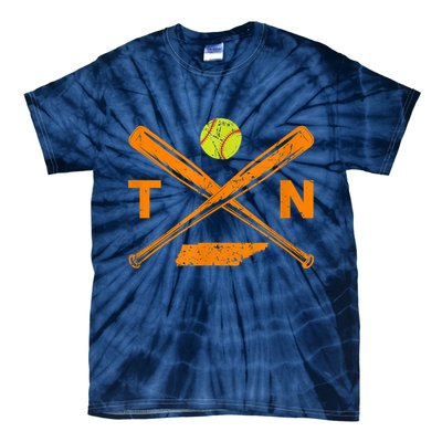 Tennessee Softball Bats & Ball Retro Style Softball Player Tie-Dye T-Shirt