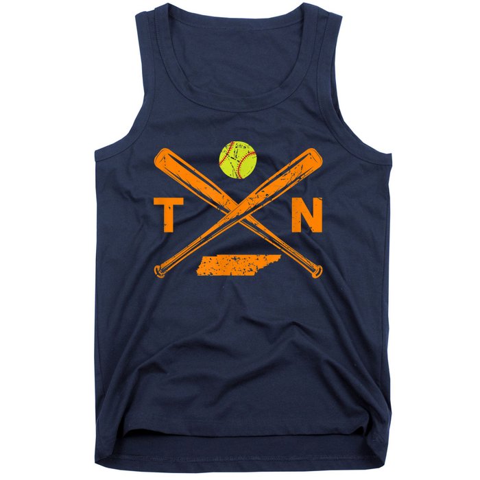 Tennessee Softball Bats & Ball Retro Style Softball Player Tank Top