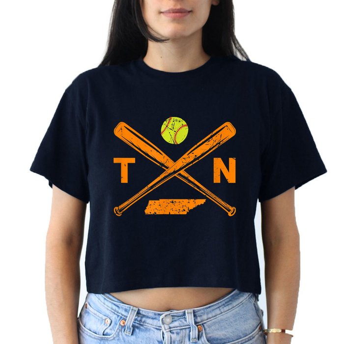 Tennessee Softball Bats & Ball Retro Style Softball Player Crop Top