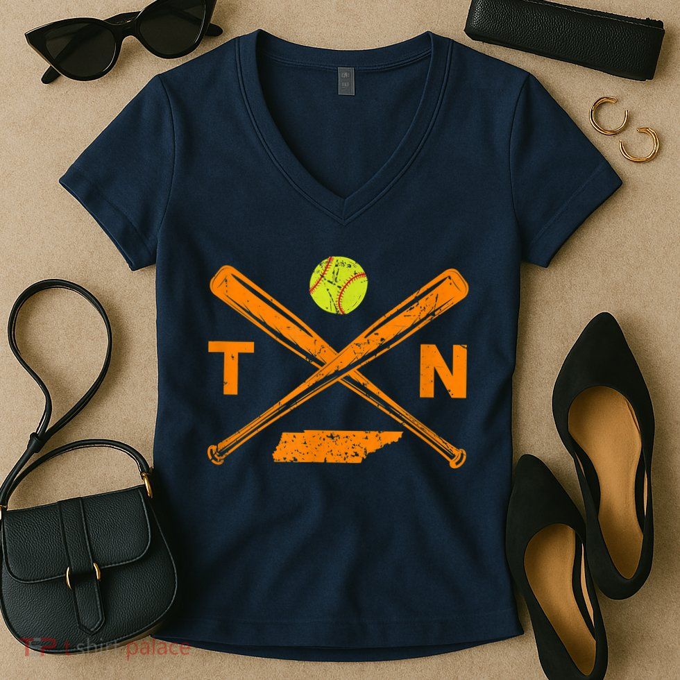 Tennessee Softball Bats & Ball Retro Style Softball Player Women's V-Neck T-Shirt