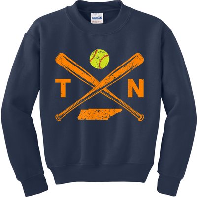 Tennessee Softball Bats & Ball Retro Style Softball Player Kids Sweatshirt