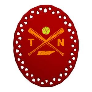 Tennessee Softball Bats & Ball Retro Style Softball Player Ceramic Oval Ornament