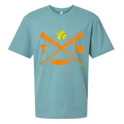 Tennessee Softball Bats & Ball Retro Style Softball Player Sueded Cloud Jersey T-Shirt
