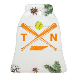 Tennessee Softball Bats & Ball Retro Style Softball Player Ceramic Bell Ornament