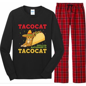 Tacocat Spelled Backwards Tacos And Cats Cinco De Mayo Cat Long Sleeve Pajama Set