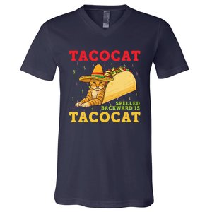 Tacocat Spelled Backwards Tacos And Cats Cinco De Mayo Cat V-Neck T-Shirt