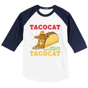 Tacocat Spelled Backwards Tacos And Cats Cinco De Mayo Cat Baseball Sleeve Shirt