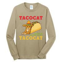 Tacocat Spelled Backwards Tacos And Cats Cinco De Mayo Cat Tall Long Sleeve T-Shirt