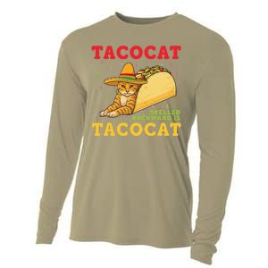 Tacocat Spelled Backwards Tacos And Cats Cinco De Mayo Cat Cooling Performance Long Sleeve Crew