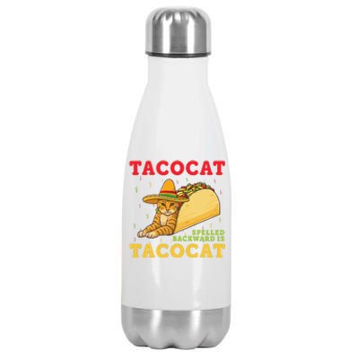 Tacocat Spelled Backwards Tacos And Cats Cinco De Mayo Cat Stainless Steel Insulated Water Bottle