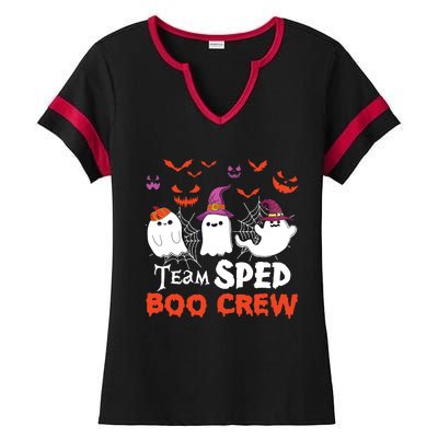 Team Sped Boo Crew Cute Ghost Halloween Costume Teacher Ladies Halftime Notch Neck Tee