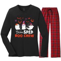 Team Sped Boo Crew Cute Ghost Halloween Costume Teacher Women's Long Sleeve Flannel Pajama Set 