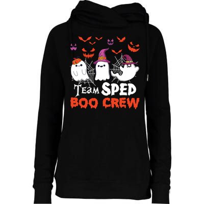 Team Sped Boo Crew Cute Ghost Halloween Costume Teacher Womens Funnel Neck Pullover Hood