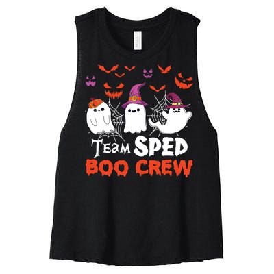 Team Sped Boo Crew Cute Ghost Halloween Costume Teacher Women's Racerback Cropped Tank