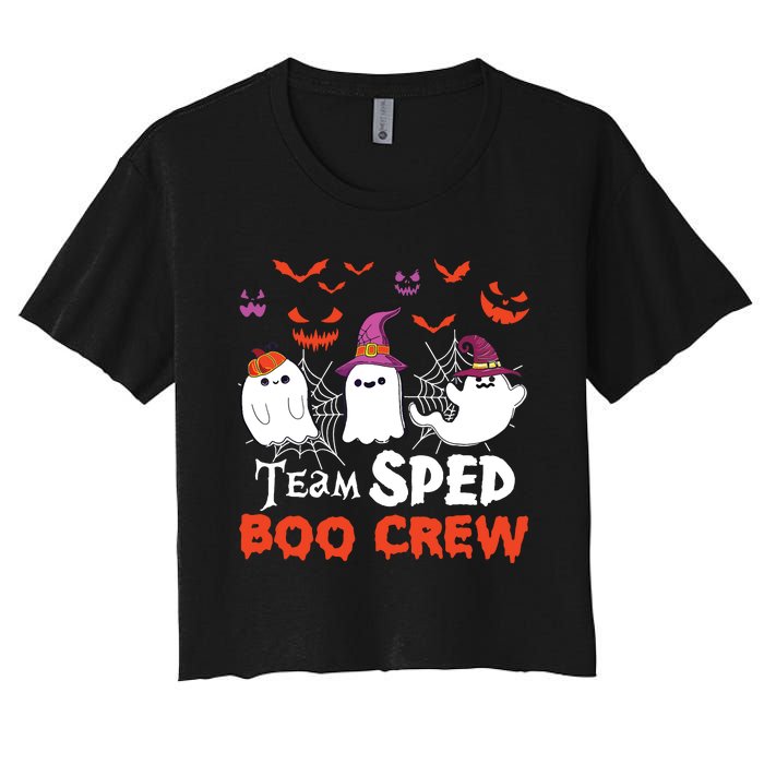 Team Sped Boo Crew Cute Ghost Halloween Costume Teacher Women's Crop Top Tee