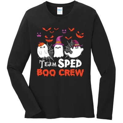 Team Sped Boo Crew Cute Ghost Halloween Costume Teacher Ladies Long Sleeve Shirt