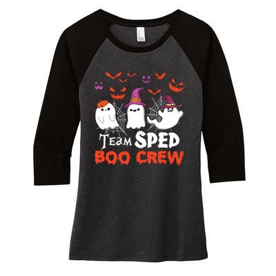 Team Sped Boo Crew Cute Ghost Halloween Costume Teacher Women's Tri-Blend 3/4-Sleeve Raglan Shirt