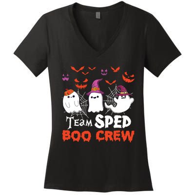 Team Sped Boo Crew Cute Ghost Halloween Costume Teacher Women's V-Neck T-Shirt