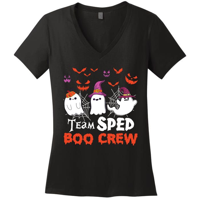 Team Sped Boo Crew Cute Ghost Halloween Costume Teacher Women's V-Neck T-Shirt