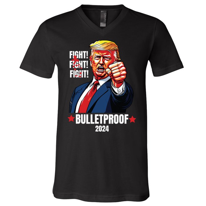 Trump Shot Bulletproof Bloody Ear Bleeding Butler Pa Trump V-Neck T-Shirt