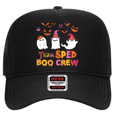 Team Sped Boo Crew Cute Ghost Halloween Costume Teacher High Crown Mesh Back Trucker Hat