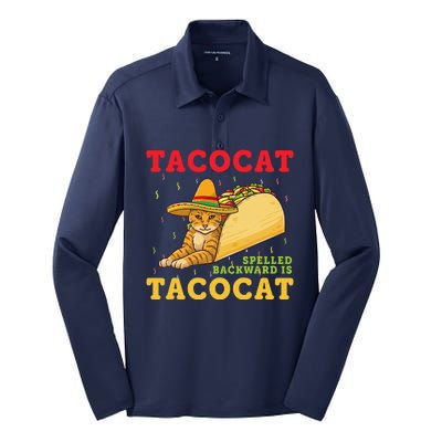 Tacocat Spelled Backwards Tacos And Cats Cinco De Mayo Cat Silk Touch Performance Long Sleeve Polo