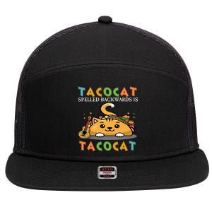 Tacocat Spelled Backward Is Tacocat Love Cat And Taco 7 Panel Mesh Trucker Snapback Hat