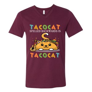 Tacocat Spelled Backward Is Tacocat Love Cat And Taco V-Neck T-Shirt