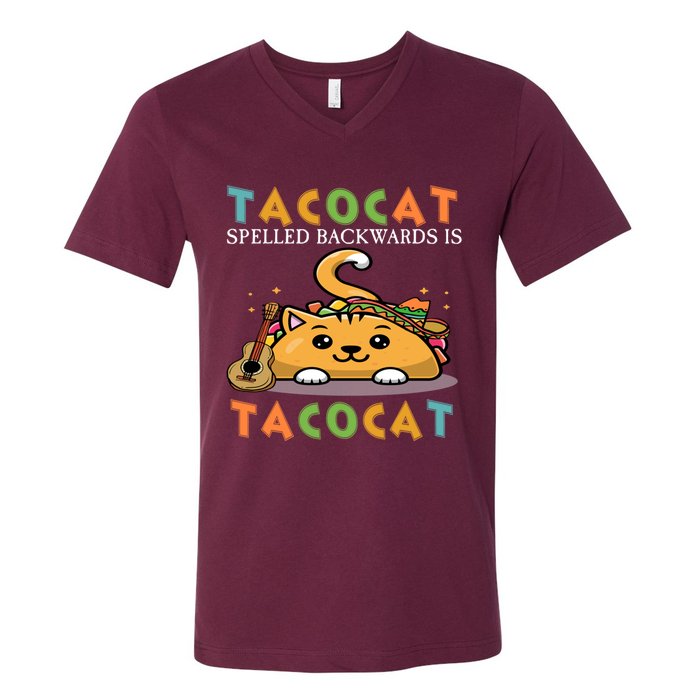 Tacocat Spelled Backward Is Tacocat Love Cat And Taco V-Neck T-Shirt