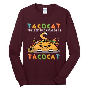 Tacocat Spelled Backward Is Tacocat Love Cat And Taco Tall Long Sleeve T-Shirt