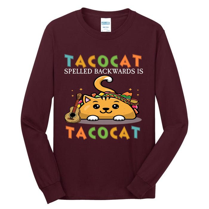 Tacocat Spelled Backward Is Tacocat Love Cat And Taco Tall Long Sleeve T-Shirt