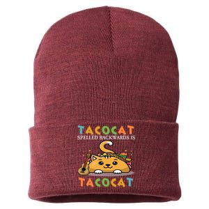 Tacocat Spelled Backward Is Tacocat Love Cat And Taco Sustainable Knit Beanie