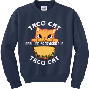 Tacocat Spelled Backward Is Tacocat Funny Cat Dad, Cat Mom Kids Sweatshirt