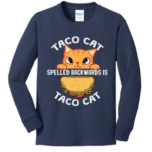 Tacocat Spelled Backward Is Tacocat Funny Cat Dad, Cat Mom Kids Long Sleeve Shirt