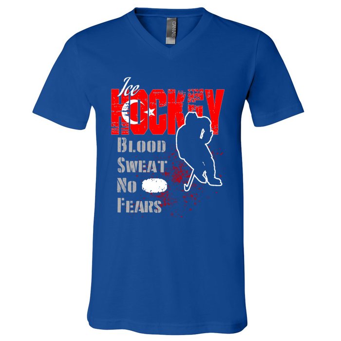 Turkey Supporter Blood Sweat No Fears Ice Hockey Meaningful Gift V-Neck T-Shirt