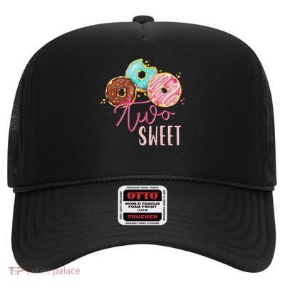 Two Sweet Birthday Girl Donut Birthday Party Theme Family 2 High Crown Mesh Back Trucker Hat