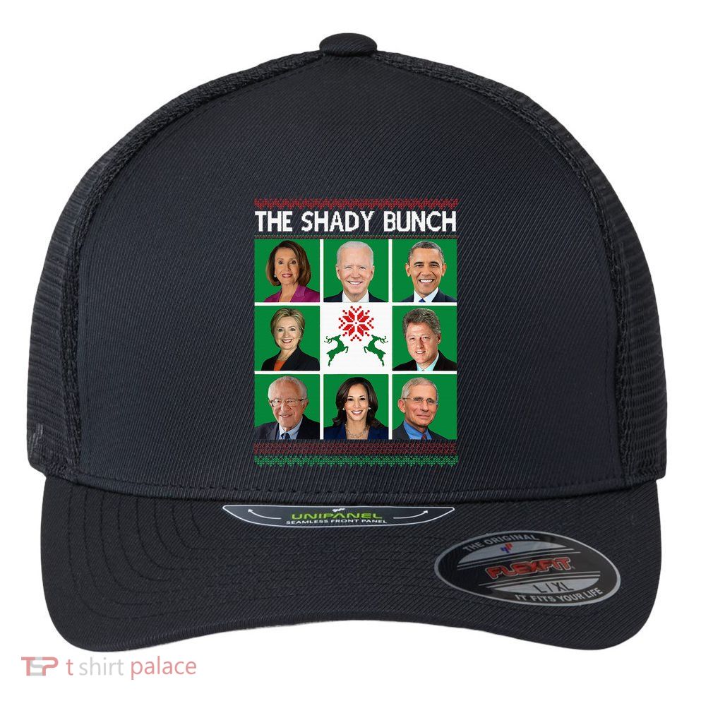 The Shady Bunch Pelosi Biden Obama Kamala Ugly Christmas Flexfit Unipanel Trucker Cap