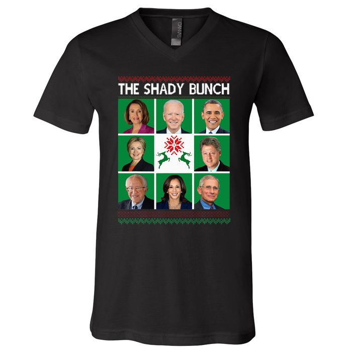 The Shady Bunch Pelosi Biden Obama Kamala Ugly Christmas V-Neck T-Shirt