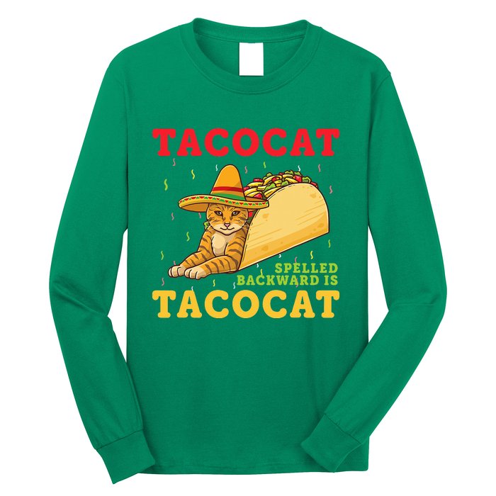 Tacocat Spelled Backwards Tacos and Cats Cinco De Mayo Cat Long Sleeve Shirt