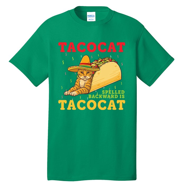 Tacocat Spelled Backwards Tacos and Cats Cinco De Mayo Cat Tall T-Shirt