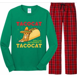 Tacocat Spelled Backwards Tacos and Cats Cinco De Mayo Cat Long Sleeve Pajama Set