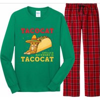 Tacocat Spelled Backwards Tacos and Cats Cinco De Mayo Cat Long Sleeve Pajama Set