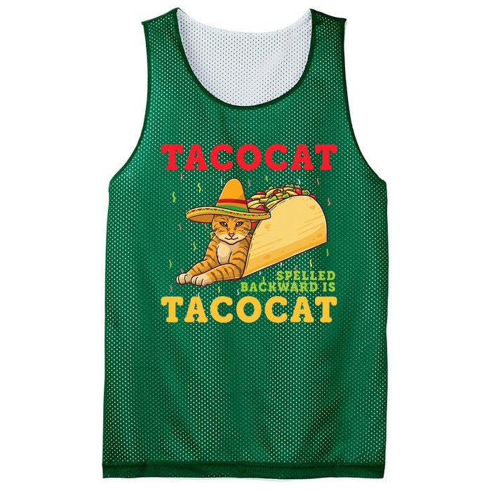 Tacocat Spelled Backwards Tacos and Cats Cinco De Mayo Cat Mesh Reversible Basketball Jersey Tank