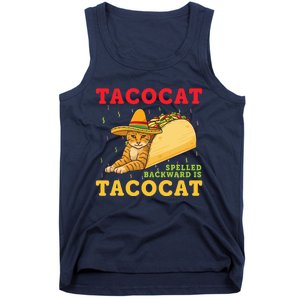 Tacocat Spelled Backwards Tacos and Cats Cinco De Mayo Cat Tank Top