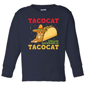 Tacocat Spelled Backwards Tacos and Cats Cinco De Mayo Cat Toddler Long Sleeve Shirt