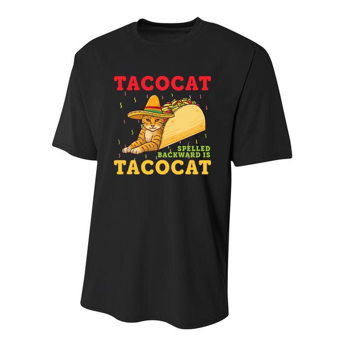 Tacocat Spelled Backwards Tacos and Cats Cinco De Mayo Cat Youth Performance Sprint T-Shirt